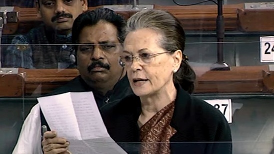 File photo of Congress president Sonia Gandhi speaking in the Lok Sabha during the Winter Session of Parliament.(ANI)