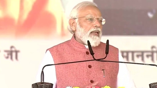 Prime Minister Narendra Modi speaks at an event in Varanasi on Tuesday. (ANI)