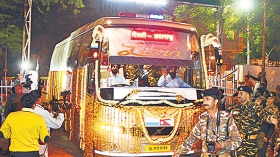 The Delhi-Kathmandu bus service, also called the Maitri Bus Sewa, was launched in November 2014. (HT Archive)