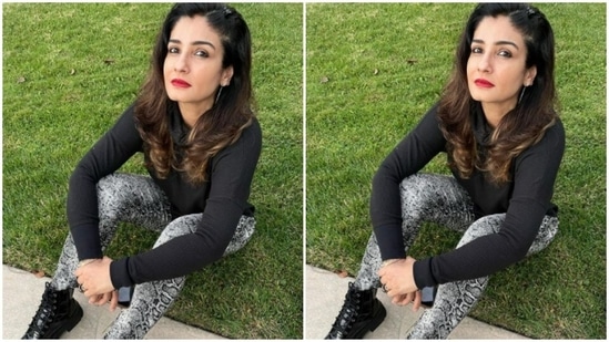She accessorised her look with classic black boots and silver earrings.(Instagram/@officialraveenatandon)