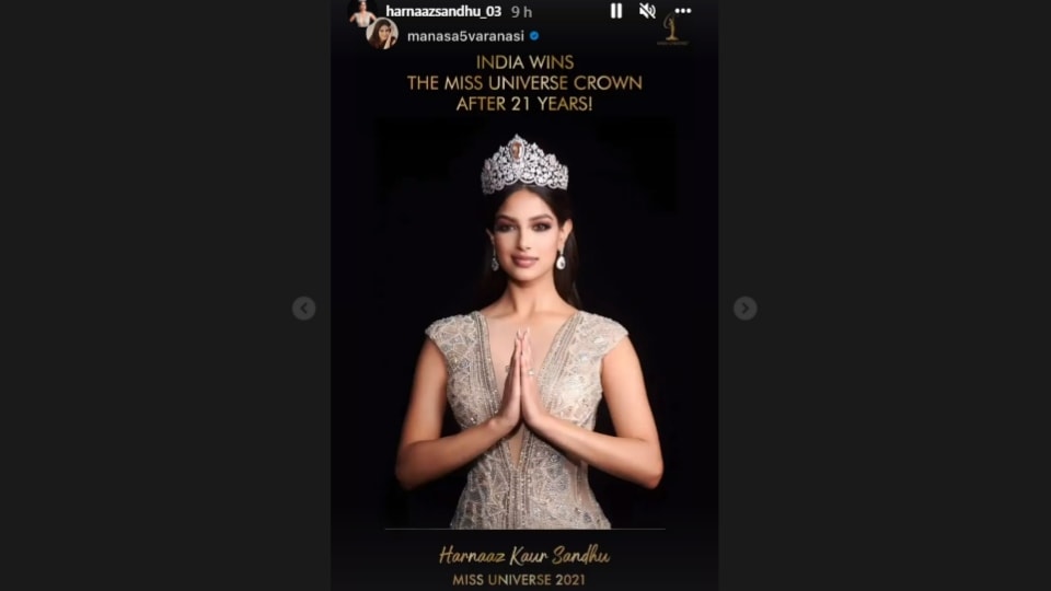Miss India World 2020 Manasa Varanasi congratulates Miss Universe 2021 Harnaaz Sandhu Miss India World 2020 Manasa Varanasi congratulates Miss Universe 2021 Harnaaz Sandhu