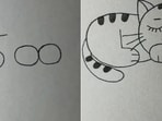 The image shows how the artist turned “500” into a cat's sketch.(Screengrab)