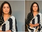 Timeless beauty and one of Bollywood's most versatile veteran actors Neena Gupta is ageing like a fine wine. The Badhaai Ho actor's Instagram handle is flooded with stylish photos of herself. From contemporary ethnic wear to western outfits, the actor sure knows how to ace all her looks. Recently, Neena Gupta went to the sets of Kaun Banega Crorepati wearing a black and ivory stripes saree from her daughter and ace designer Masaba Gupta's House of Masaba's latest collection.(Instagram/@masabagupta)