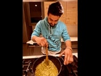 The image taken from the Instagram video shows Suresh Raina preparing sarson ka saag.(Instagram/@sureshraina3)