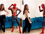 Shilpa Shetty with Spider-Man in her new video. Shilpa Shetty with Spider-Man in her new video.