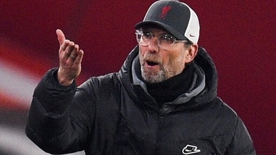 Liverpool's manager Jurgen Klopp gestures during the English Premier League soccer match between Sheffield United and Liverpool at Bramall Lane stadium in Sheffield, England, Sunday, Feb. 28, 2021. (Oli Scarff, Pool via AP) (AP) Liverpool's manager Jurgen Klopp gestures during the English Premier League soccer match between Sheffield United and Liverpool at Bramall Lane stadium in Sheffield, England, Sunday, Feb. 28, 2021. (Oli Scarff, Pool via AP) (AP)