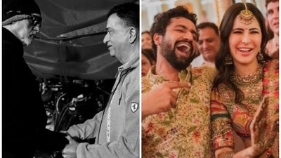 Amitabh Bachchan with Sham Kaushal; Vicky Kaushal with Katrina Kaif. Amitabh Bachchan with Sham Kaushal; Vicky Kaushal with Katrina Kaif. 