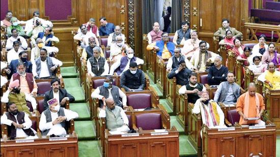 Chief minister Yogi Adityanath speaks in the Uttar Pradesh assembly during ongoing winter session. (ANI PHOTO)