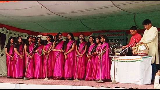 Celebrations underway at KV, New Cantonment, in Prayagraj on Wednesday. (HT Photo)