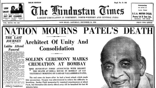 A screengrab of the Hindustan Times on December 16, 1950. (HT Archive)