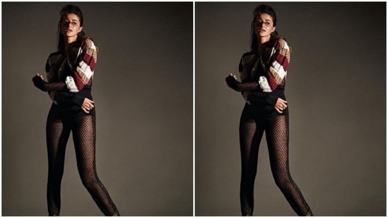 Earlier, Ananya Panday turned muse for designer duo Shivana and Narresh and posed in a sweater and fishnet stockings.(Instagram/@ananyapanday)