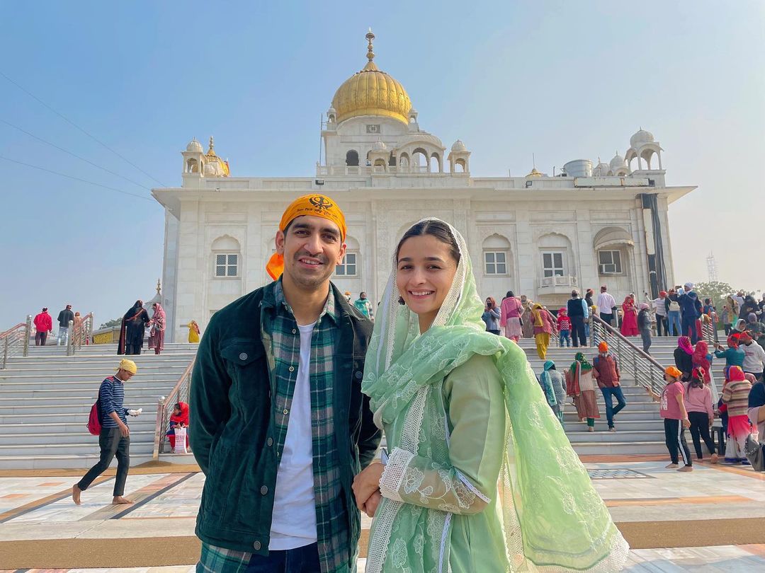 Ayan Mukerji and Alia Bhatt at Bangla Sahib in Delhi. Ayan Mukerji and Alia Bhatt at Bangla Sahib in Delhi.