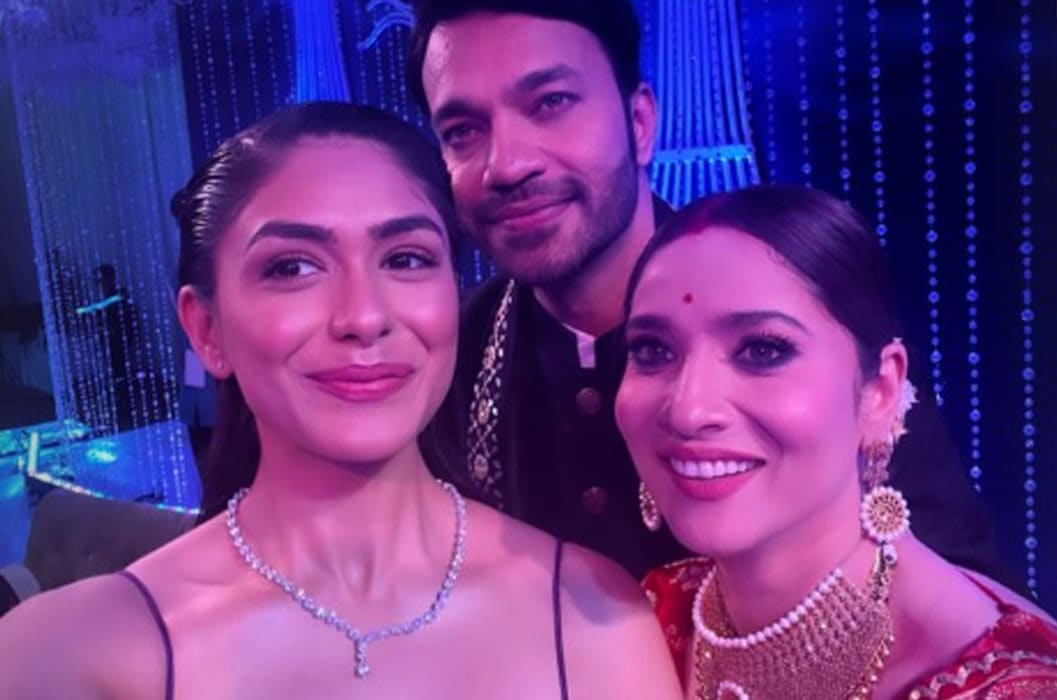 Mrunal Thakur with Ankita Lokhande and Vicky Jain.&nbsp;