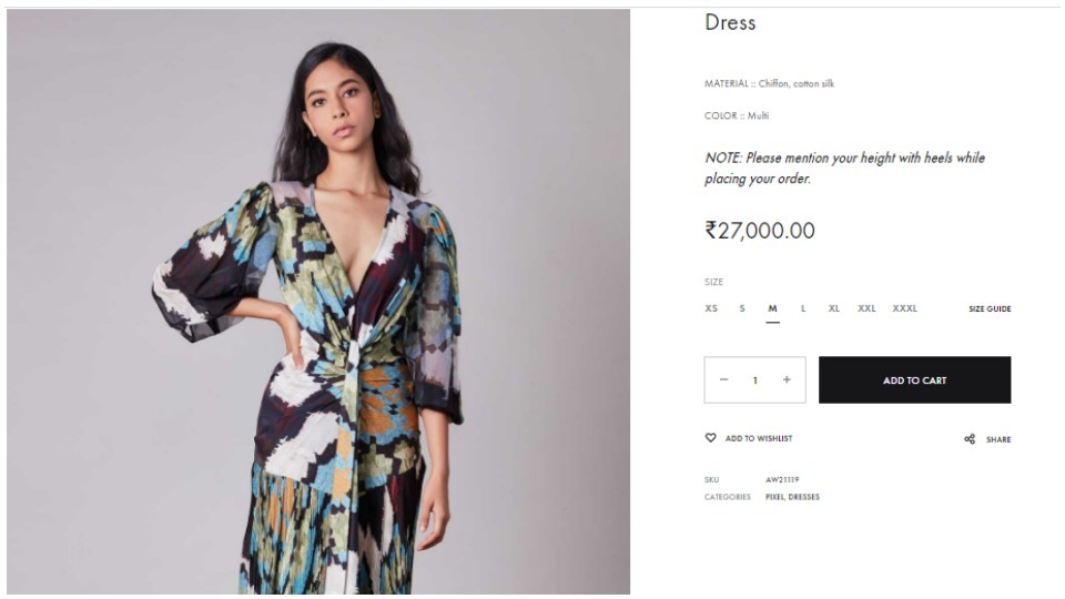 The dress is priced at  ₹27,000 in the designer house's official website. (https://www.saakshakinni.com/)
