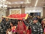 The image shows the CRPF jawans at the wedding of the slain soldier’s sister.(Twitter/@crpfindia) The image shows the CRPF jawans at the wedding of the slain soldier’s sister.(Twitter/@crpfindia)