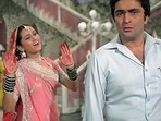 Padmini Kolhapure and Rishi Kapoor in Prem Rog. Padmini Kolhapure and Rishi Kapoor in Prem Rog.