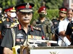 Indian Army chief General MM Naravane addressing the passing out parade of the 141st course of the National Defence Academy (NDA) in Pune. (Rahul Raut/HT PHOTO)