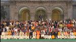 Uttar Pradesh chief minister Yogi Adityanath, along with ministers and MLAs, during a group photo session marking the winter session of the state assembly, in Lucknow on Thursday. (Deepak Gupta/HT)