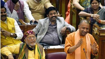 Uttar Pradesh chief minister Yogi Adityanath makes a point in the state assembly, in Lucknow on Thursday. (SOURCED IMAGE ) Uttar Pradesh chief minister Yogi Adityanath makes a point in the state assembly, in Lucknow on Thursday. (SOURCED IMAGE )