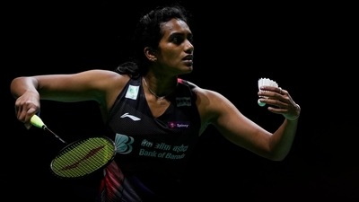 Huelva: Pusarla Venkata Sindhu of India prepares to serve to Martina Repiska of Slovakia during their Woman's 2nd round badminton singles match at the BWF World Championships in Huelva, Spain, Tuesday. (AP)