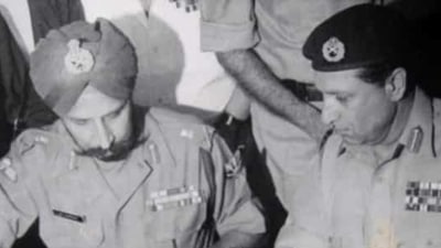 The instrument of surrender was signed between Lt Gen AAK Niazi and Lt Gen JS Aurora in Dhaka on December 16, 1971. (AFP photo) The instrument of surrender was signed between Lt Gen AAK Niazi and Lt Gen JS Aurora in Dhaka on December 16, 1971. (AFP photo)