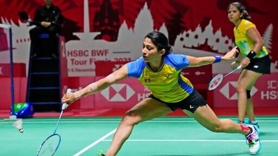 India's Ashwini Ponnappa, left, and Siki N. Reddy compete against England's Chloe Birch and Lauren Smith during their women's doubles badminton group stage match at the BWF World Tour Finals in Nusa Dua, Bali, Indonesia (AP)