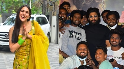 Sara Ali Khan and Allu Arjun were among the stars spotted in Mumbai on Thursday. (Varinder Chawla) Sara Ali Khan and Allu Arjun were among the stars spotted in Mumbai on Thursday. (Varinder Chawla)