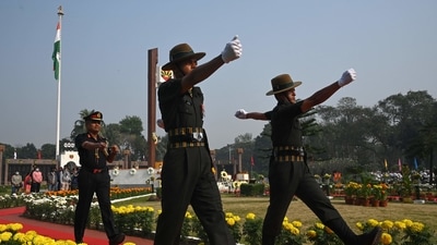 Army General Officer, Manoj Pande (L), arrives to pay his respect to the 1971 war martyrs to celebrate the 50th Victory Day of Bangladesh, which marks the end of Bnagladesh's bitter nine-month war of independence from Pakistan, at the Headquarters of Eastern Command of the Indian Army in Kolkata (AFP) Army General Officer, Manoj Pande (L), arrives to pay his respect to the 1971 war martyrs to celebrate the 50th Victory Day of Bangladesh, which marks the end of Bnagladesh's bitter nine-month war of independence from Pakistan, at the Headquarters of Eastern Command of the Indian Army in Kolkata (AFP)