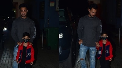 Aayush Sharma and his son at a special screening of Spider-Man: No Way Home. (Varinder Chawla) Aayush Sharma and his son at a special screening of Spider-Man: No Way Home. (Varinder Chawla)