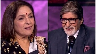 Neena Gupta and Amitabh Bachchan on the sets of KBC 13. Neena Gupta and Amitabh Bachchan on the sets of KBC 13. 