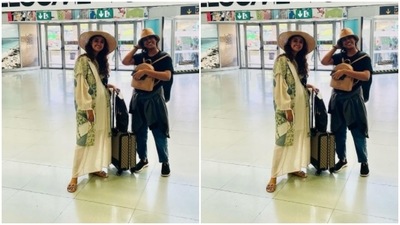 Keerthy checked into Ibiza islands in style, with travel partner Akshitha Subramanian. (Instagram/@keerthysureshofficial)