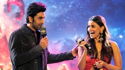 Ranbir Kapoor and Alia Bhatt during the poster launch of Brahmastra at Thyagraj Stadium Complex in Delhi on Wednesday. (ANI Photo) Ranbir Kapoor and Alia Bhatt during the poster launch of Brahmastra at Thyagraj Stadium Complex in Delhi on Wednesday. (ANI Photo)
