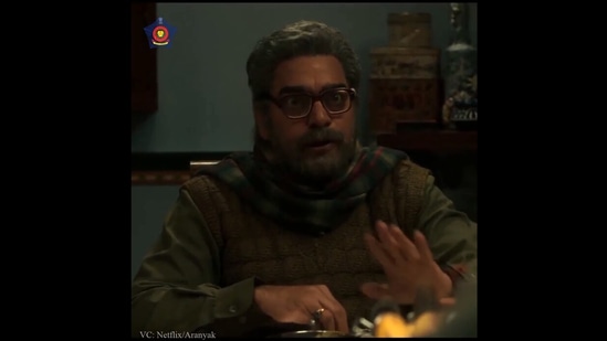 The image taken from a video shared by Mumbai Police on Instagram shows a scene from Netflix show Aranyak featuring Ashutosh Rana.(Instagram/@mumbaipolice)