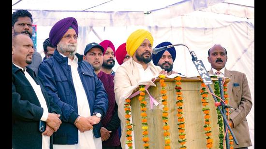 Punjab chief minister Charanjit Singh Channi addressing a gathering in Gurdaspur on Thursday.