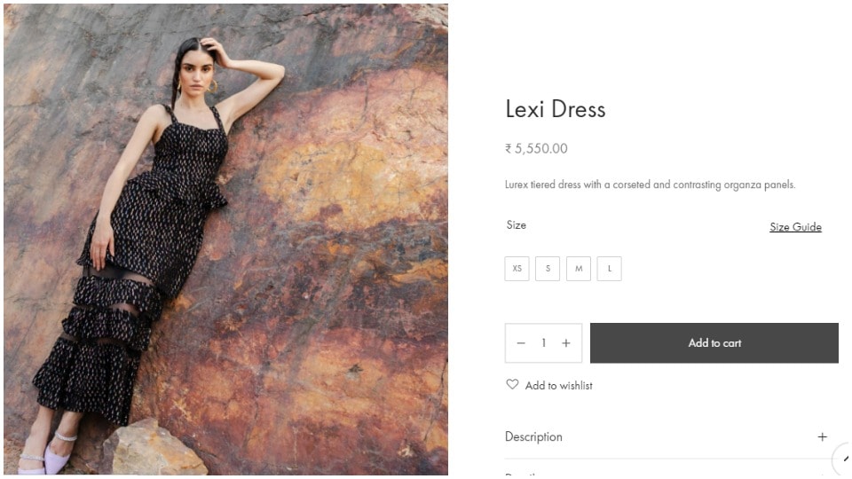 The dress worn by Richa is priced at  ₹5,500 in the designer's official website. (https://www.essgee.co/)