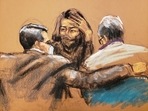 Ghislaine Maxwell speaks with her attorneys as she decides whether or not to testify during the trial of Maxwell, the Jeffrey Epstein associate accused of sex trafficking, in a courtroom sketch in New York City, US
