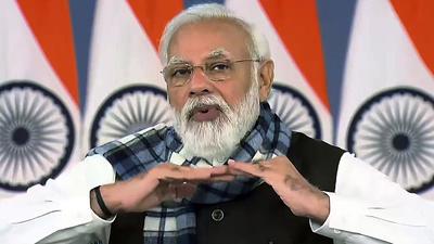 Prime Minister Narendra Modi virtually speaks at the All India Mayors' Conference, in Varanasi on Friday. (ANI) Prime Minister Narendra Modi virtually speaks at the All India Mayors' Conference, in Varanasi on Friday. (ANI)