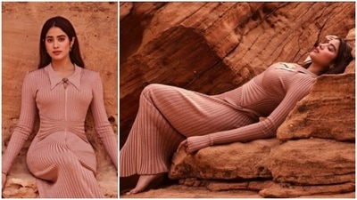 Janvhi Kapoor camouflaged with the desert rocks as she leaned on them and posed for a stunning picture. (Instagram/@spacemuffin27) Janvhi Kapoor camouflaged with the desert rocks as she leaned on them and posed for a stunning picture. (Instagram/@spacemuffin27)