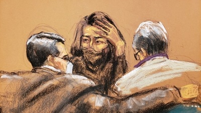 Ghislaine Maxwell speaks with her attorneys as she decides whether or not to testify during the trial of Maxwell, the Jeffrey Epstein associate accused of sex trafficking, in a courtroom sketch in New York City, US (REUTERS)