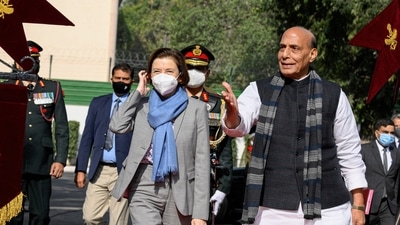 Defence Minister Rajnath Singh and Florence Parly held wide-ranging talks with a focus on further enhancing bilateral defence and security cooperation as well as pressing regional issues. (PTI) Defence Minister Rajnath Singh and Florence Parly held wide-ranging talks with a focus on further enhancing bilateral defence and security cooperation as well as pressing regional issues. (PTI)