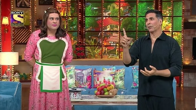 Akshay Kumar and Krushna Abhishek on The Kapil Sharma Show.