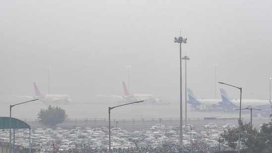 New Delhi: Indira Gandhi International Airport enveloped in smog on a winter day, in New Delhi, Thursday, Dec. 02, 2021. (PTI Photo/Arun Sharma) (PTI12_02_2021_000135A) (PTI)