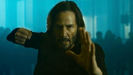 Keanu Reeves in a still from The Matrix Resurrections.