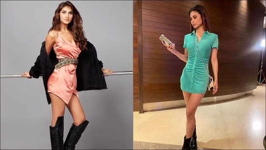 Vaani Kapoor, Mouni Roy slay winter fashion game in mini dress with boots&nbsp;(Instagram/_vaanikapoor_/spacemuffin27)