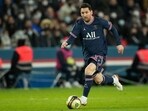 PSG's Lionel Messi in action during the French League One soccer match between Paris Saint-Germain and Monaco at the Parc des Princes stadium in Paris, France, Sunday, Dec. 12, 2021(AP)