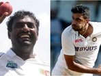 Muttiah Muralitharan (L) and Ravichandran Ashwin. Muttiah Muralitharan (L) and Ravichandran Ashwin.