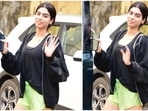 Like her sister Janhvi Kapoor, Khushi Kapoor is also a fitness enthusiast. The 21-year-old is often spotted by the paparazzi stepping out of her fitness trainer, Namrata Purohit's Pilates studio. Today is one such day.(HT Photo/Varinder Chawla)