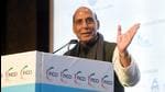 Defence Minister Rajnath Singh addresses the 94th Annual General Body Meeting of FICCI, in New Delhi on Saturday. (ANI PHOTO.)