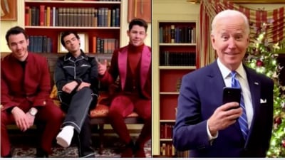 Jonas Brothers and US President Joe Biden shot a viral TikTok video in the White House. (Instagram)