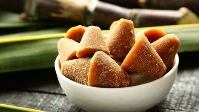 Jaggery: Gud or jaggery stimulates the digestive enzymes, which improve digestion and reduce acidity, bloating and gas. Jaggery has a mild laxative effect which helps tackle constipation. Eating jaggery also helps fight cough, cold, flu and other ailments that commonly occur in winter. (Pinterest) Jaggery: Gud or jaggery stimulates the digestive enzymes, which improve digestion and reduce acidity, bloating and gas. Jaggery has a mild laxative effect which helps tackle constipation. Eating jaggery also helps fight cough, cold, flu and other ailments that commonly occur in winter. (Pinterest)